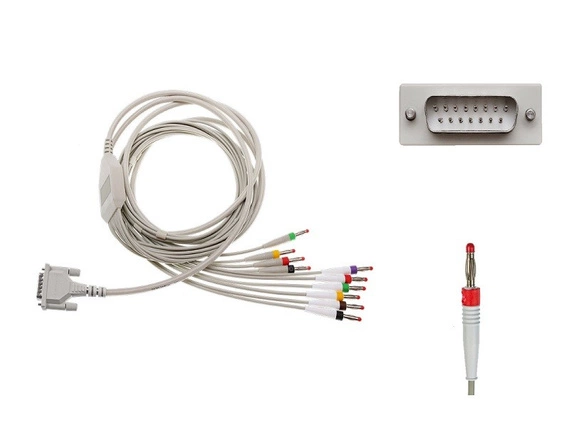 Kabel EKG do diagnostyki nierozłączny, 10-odprowadzeniowy, wtyk bananowy 4mm, wtyk D-Sub 15-pin, dł. 70/110/200 cm, op. 1 szt.